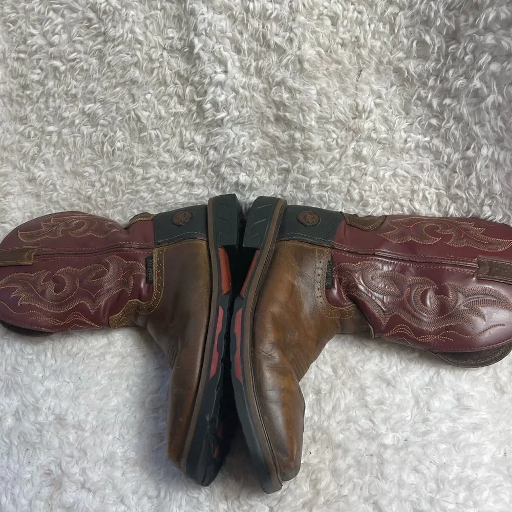JUSTIN  leather Brown burgundy,& Black Cowboy Boots, Steel square ToeSZ9.5